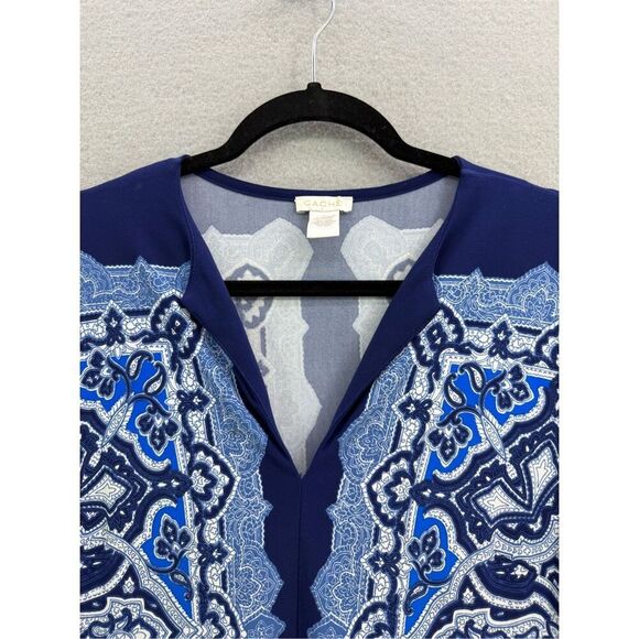 Cache Dress Blue White Print 3/4 Sleeve Sheath Dress Women's XL - Picture 2 of 8